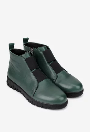 Ghete dama verzi din piele naturala cu fermoar si elastic