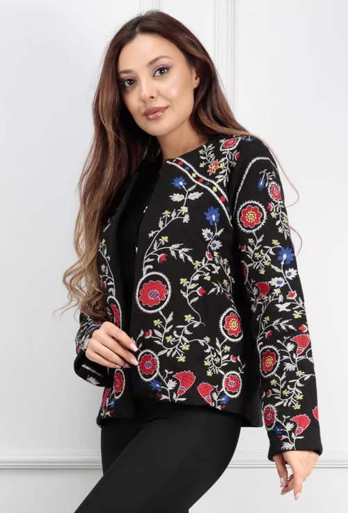 Jacheta neagra cu detalii colorate