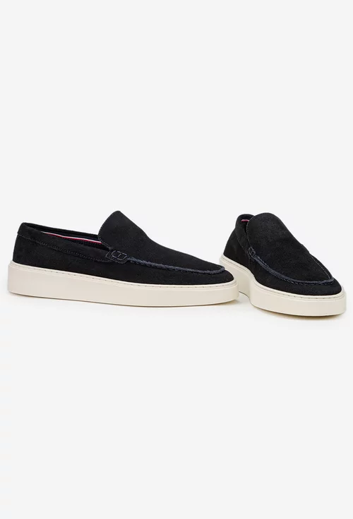 Mocasini barbati bleumarin din piele intoarsa