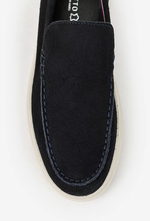 Mocasini barbati bleumarin din piele intoarsa