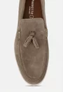 Mocasini barbati din piele intoarsa taupe cu detaliu canaf