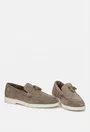 Mocasini barbati din piele intoarsa taupe cu detaliu canaf