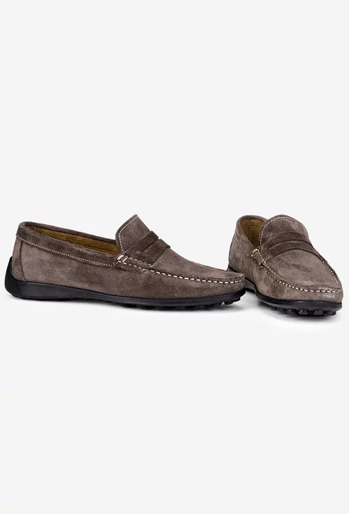 Mocasini barbati din piele nabuc grej