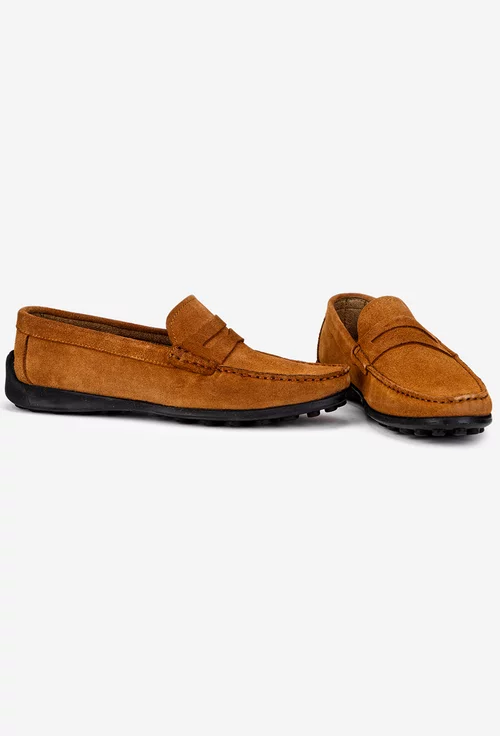 Mocasini barbati din piele nabuc maro