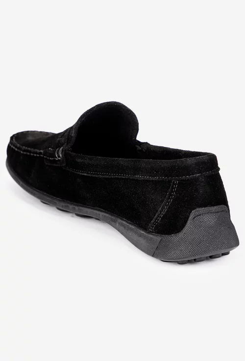 Mocasini barbati din piele nabuc neagra