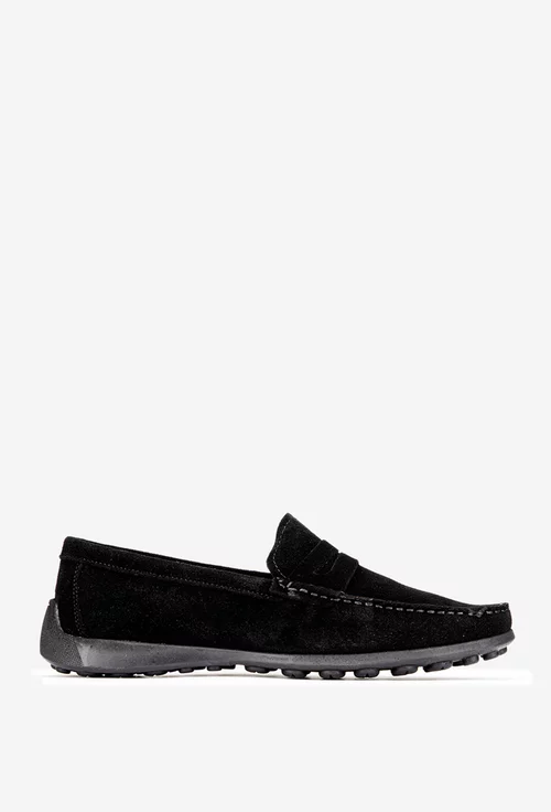 Mocasini barbati din piele nabuc neagra
