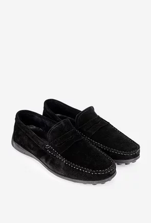 Mocasini barbati din piele nabuc neagra