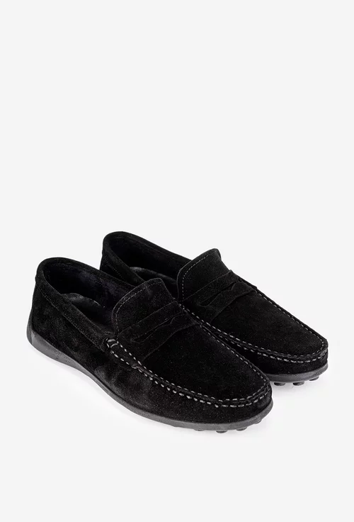 Mocasini barbati din piele nabuc neagra