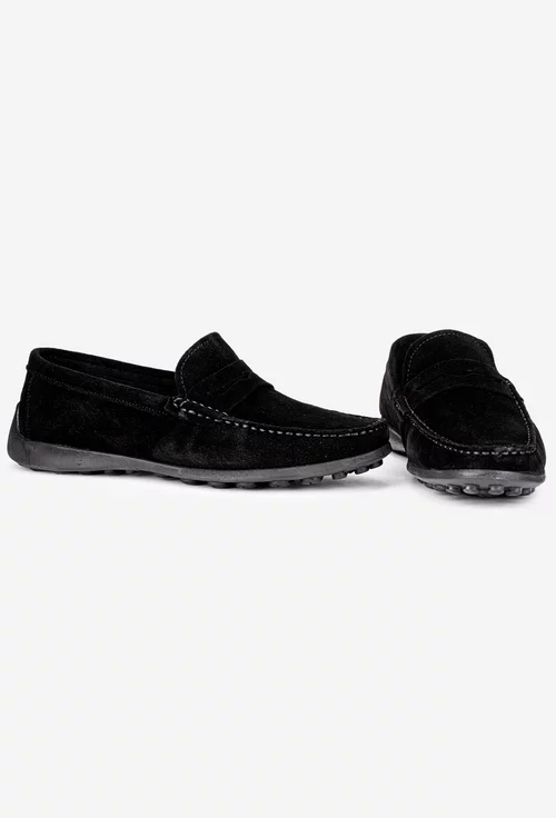 Mocasini barbati din piele nabuc neagra