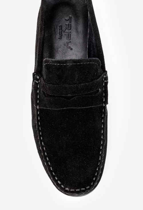 Mocasini barbati din piele nabuc neagra