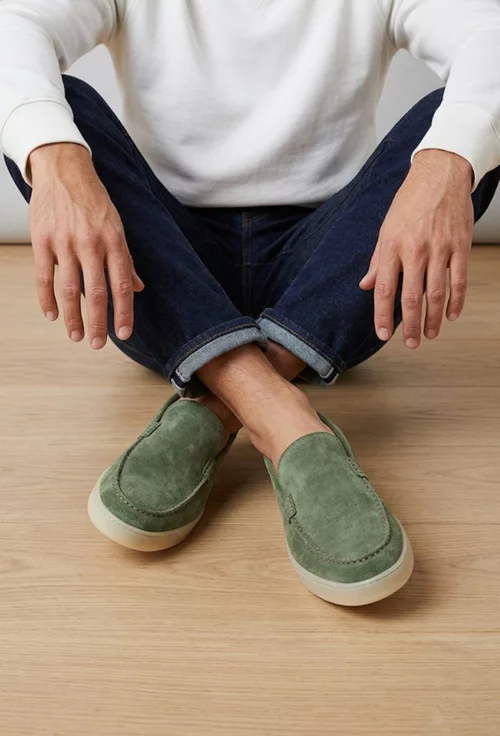 Mocasini barbati kaki din piele intoarsa