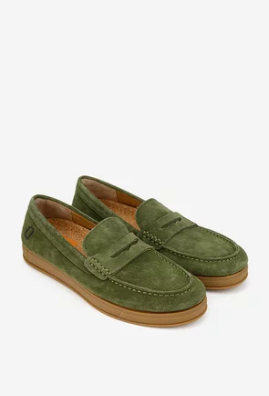 Mocasini barbati kaki din piele intoarsa