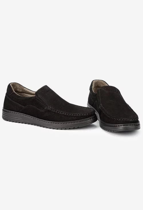 Mocasini barbati NUR din piele nabuc neagra picture - 6