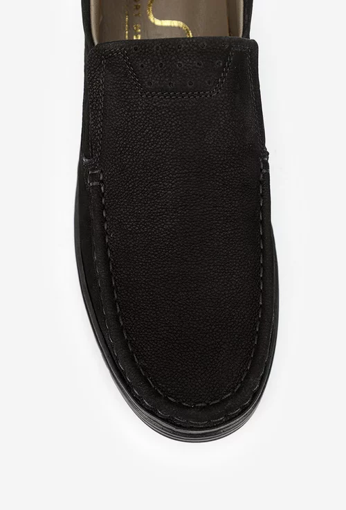 Mocasini barbati NUR din piele nabuc neagra picture - 7