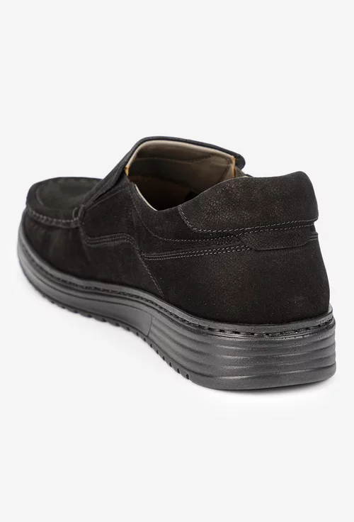 Mocasini barbati NUR din piele nabuc neagra picture - 4