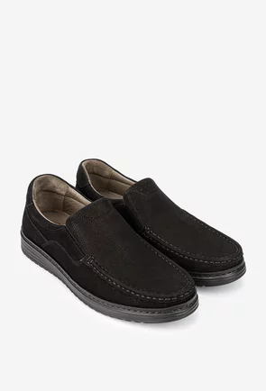 Mocasini barbati NUR din piele nabuc neagra