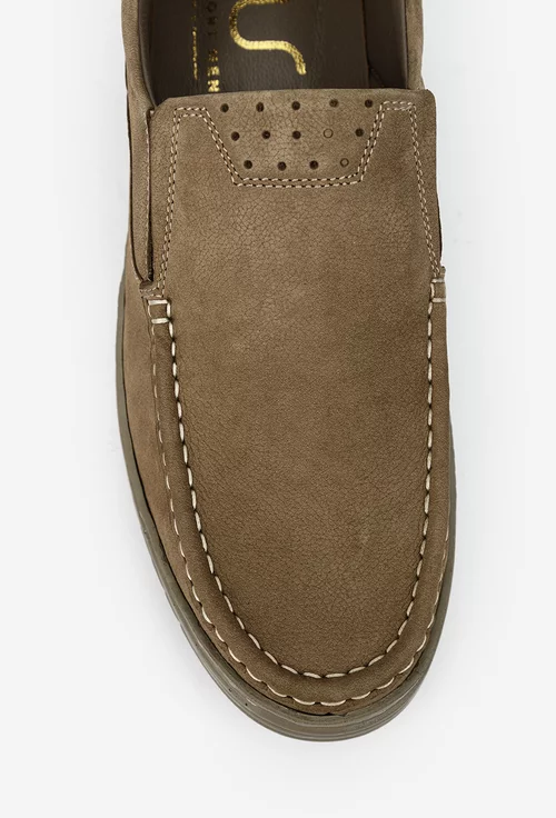 Mocasini barbati NUR din piele nabuc taupe picture - 7