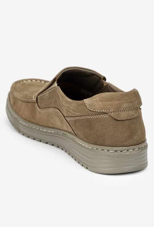 Mocasini barbati NUR din piele nabuc taupe picture - 4