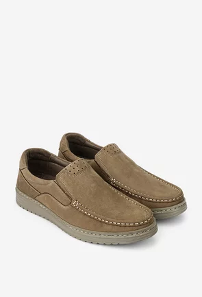 Mocasini barbati NUR din piele nabuc taupe