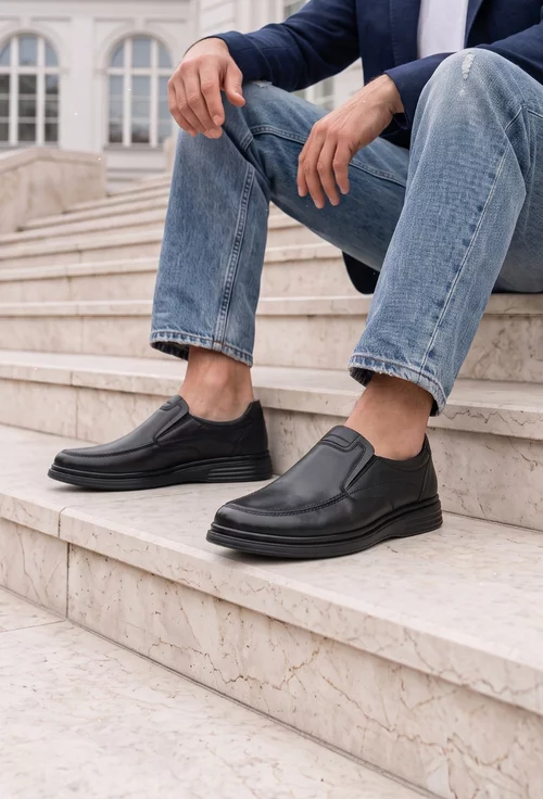 Mocasini barbati NUR negri din piele naturala picture - 2