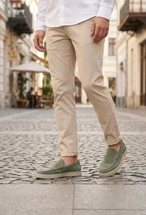 Mocasini barbati verzi din piele intoarsa