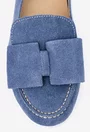 Mocasini bleu din piele intoarsa cu funda