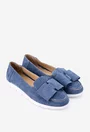 Mocasini bleu din piele intoarsa cu funda