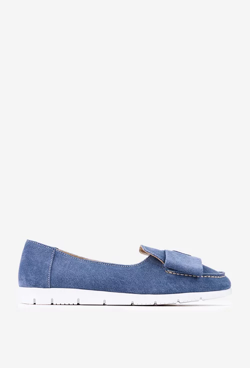 Mocasini bleu din piele intoarsa cu funda