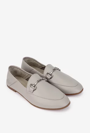 Mocasini dama accesorizati din piele grej