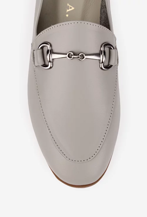 Mocasini dama accesorizati din piele grej