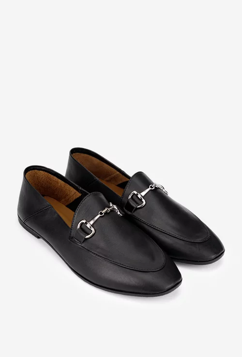 Mocasini dama accesorizati din piele neagra