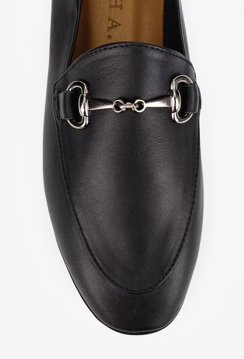 Mocasini dama accesorizati din piele neagra