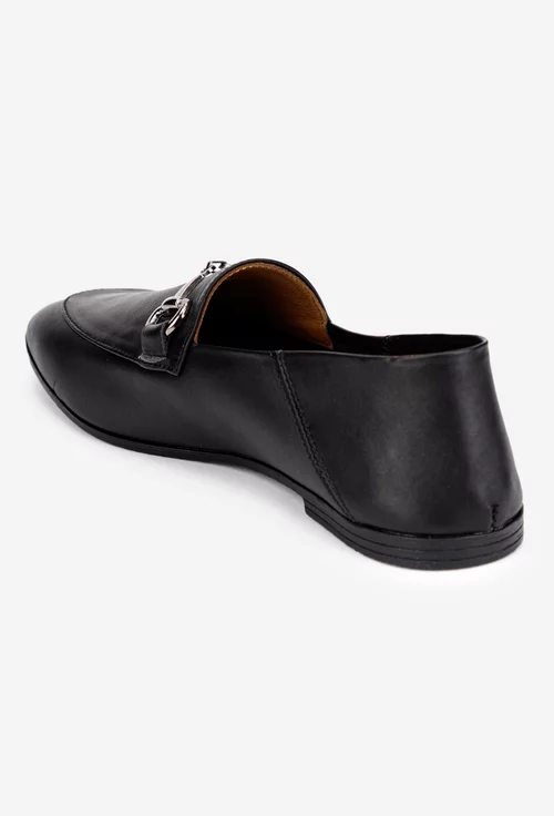 Mocasini dama accesorizati din piele neagra