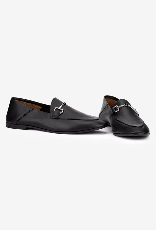 Mocasini dama accesorizati din piele neagra