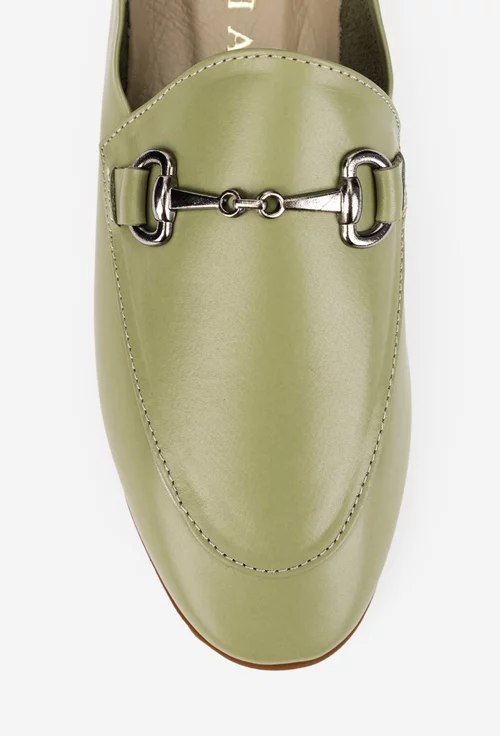 Mocasini dama accesorizati realizati din piele verde