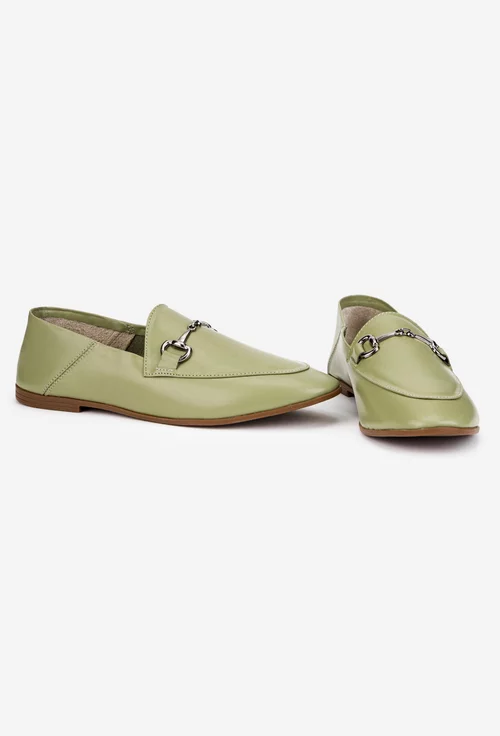 Mocasini dama accesorizati realizati din piele verde