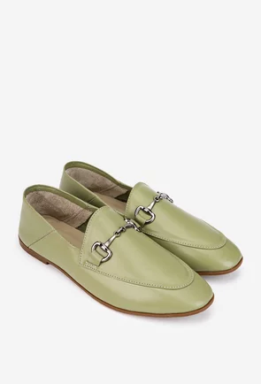 Mocasini dama accesorizati realizati din piele verde