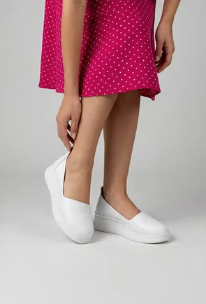 Mocasini dama albi din piele naturala