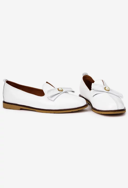 Mocasini dama albi din piele naturala cu ornament