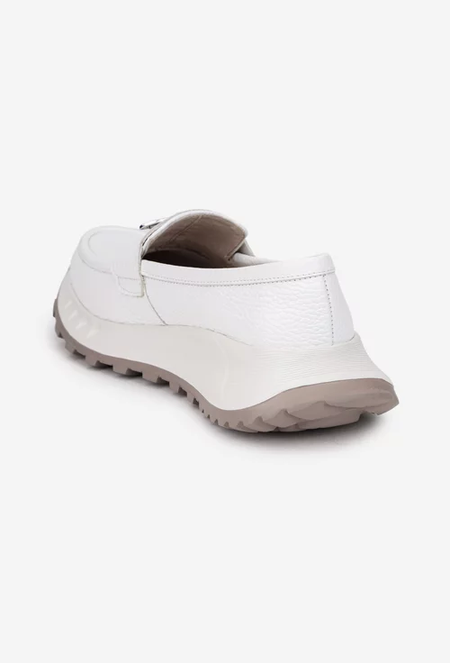 Mocasini dama albi din piele texturata cu ornament