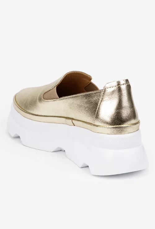 Mocasini dama aurii din piele naturala