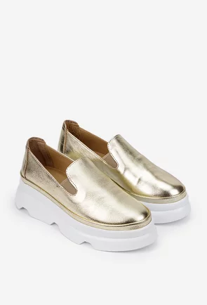 Mocasini dama aurii din piele naturala