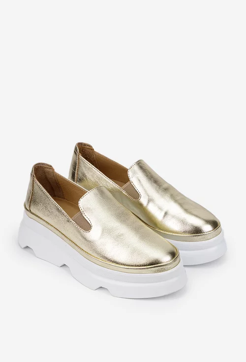 Mocasini dama aurii din piele naturala