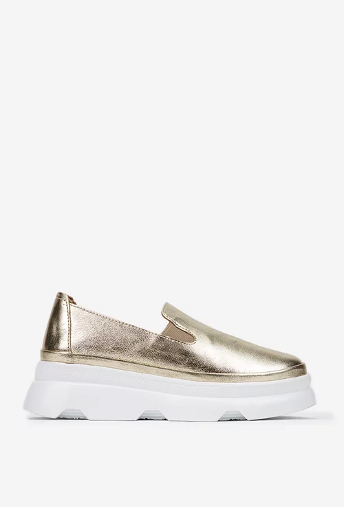 Mocasini dama aurii din piele naturala