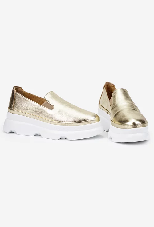 Mocasini dama aurii din piele naturala