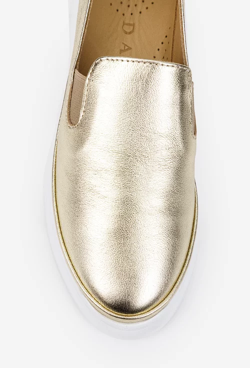 Mocasini dama aurii din piele naturala