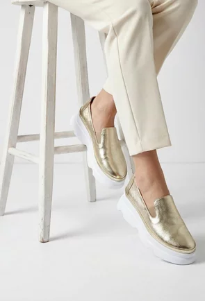 Mocasini dama aurii din piele naturala