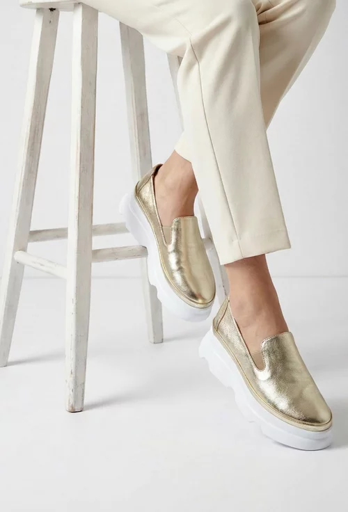 Mocasini dama aurii din piele naturala