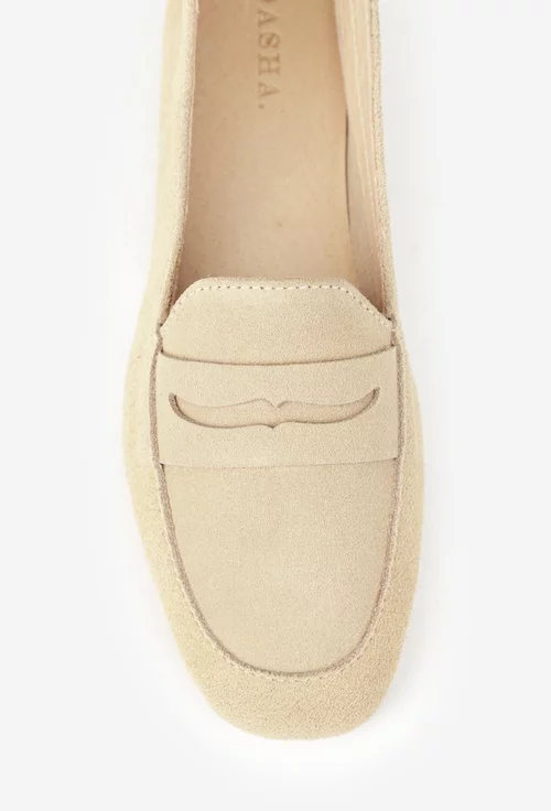 Mocasini dama bej din piele intoarsa picture - 6