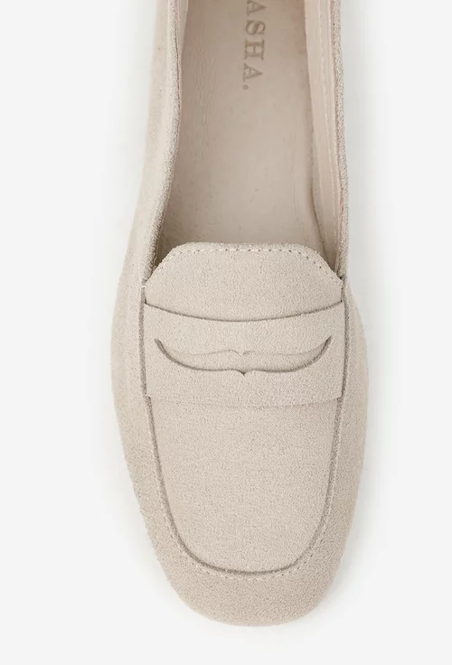 Mocasini dama bej din piele intoarsa picture - 6